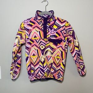 Patagonia Girls' Snap-T Fleece Pullover Purple Panther Yellow/Pink 10